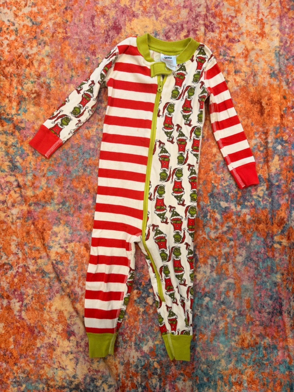 Hanna Andersson Grinch Christmas Pajama Sleeper Red Stripe Zip Romper 85 c